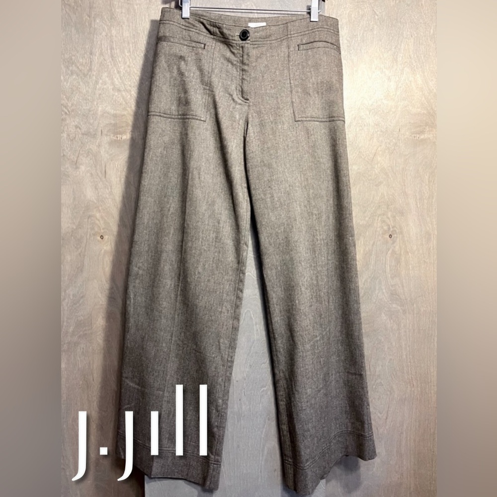 J. Jill Stretch Wool Trousers Tweed Brown Wide Leg 10
